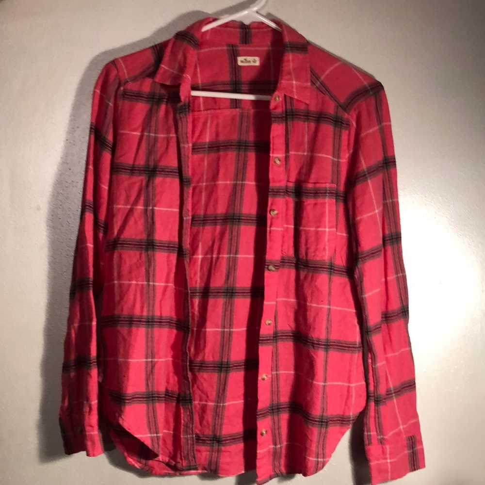 Long sleeved pink flannel Hollister